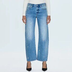 NWT Pistola Lexi Confetti Heart Embroidered Bowed Straight Jeans | Size 28